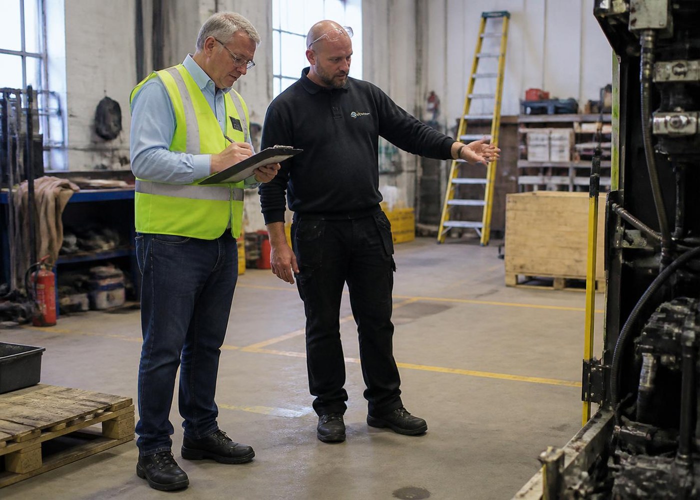 ISO consultant reviewing management system documents with a client during an internal audit