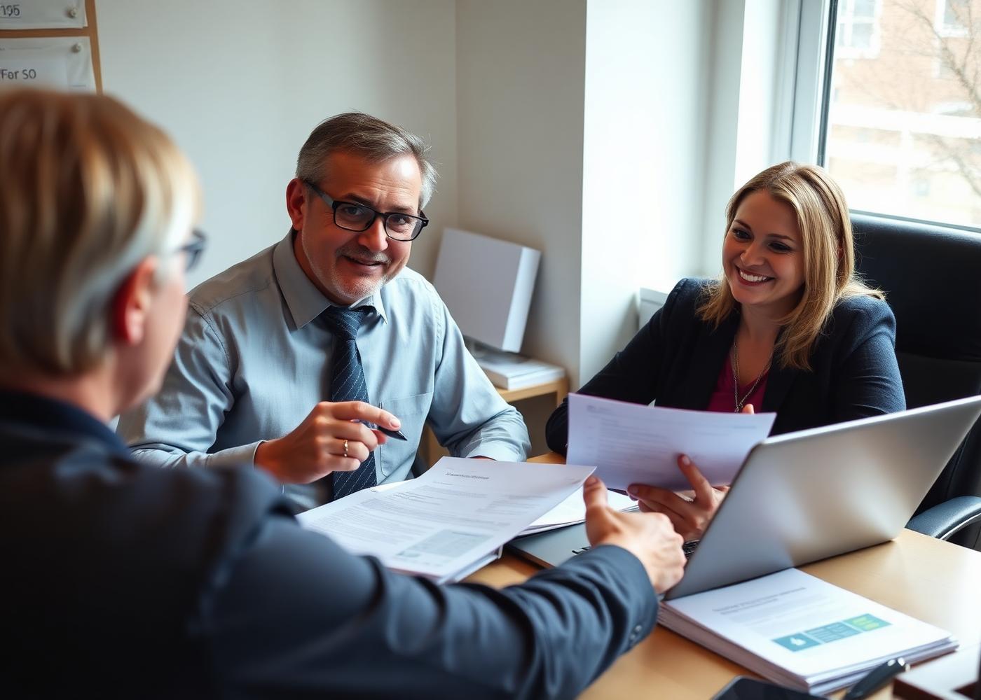 ISO consultant reviewing management system documents with a client during an internal audit