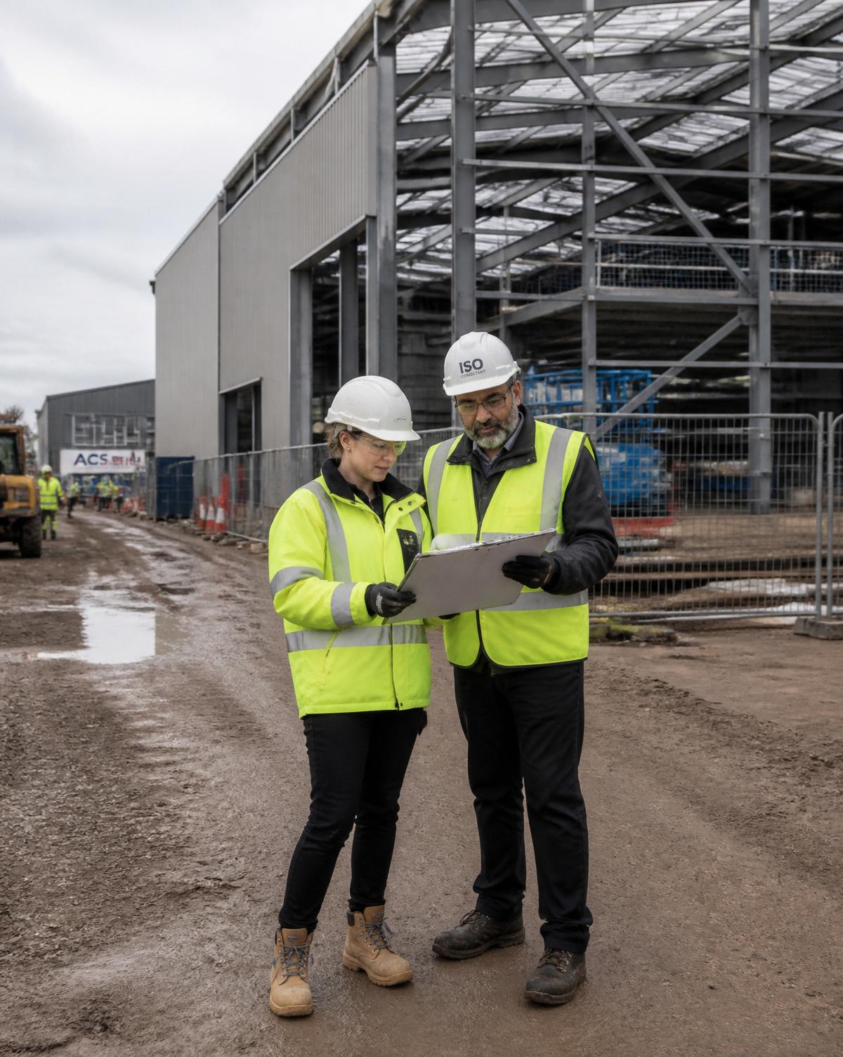Compliance consultant walking through a manufacturing facility with a client